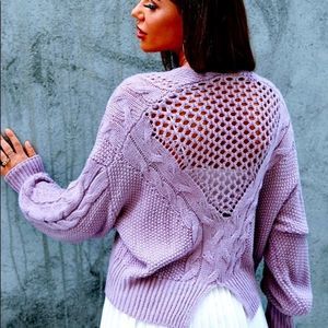 NWT! OPEN KNIT DROP SHOULDER BACK SPLIT DETAIL BUTTON UP CARDIGAN - MAUVE PURPLE